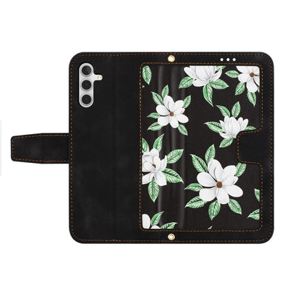 For Samsung Galaxy S25 5G Floral Pattern Leather Phone Case with Lanyard(Black) - Galaxy S25 5G Cases by PMC Jewellery | Online Shopping South Africa | PMC Jewellery | Buy Now Pay Later Mobicred