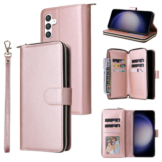 For Samsung Galaxy S25 5G 9-Card Slots Zipper Wallet Bag Leather Phone Case(Rose Gold) - Galaxy S25 5G Cases by PMC Jewellery | Online Shopping South Africa | PMC Jewellery | Buy Now Pay Later Mobicred