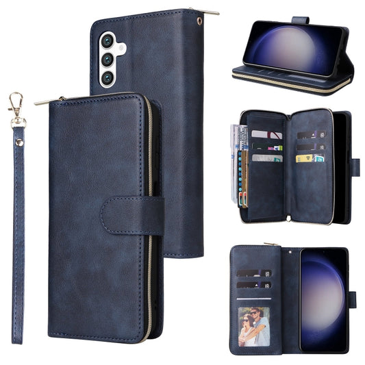 For Samsung Galaxy S25 5G 9-Card Slots Zipper Wallet Bag Leather Phone Case(Blue) - Galaxy S25 5G Cases by PMC Jewellery | Online Shopping South Africa | PMC Jewellery | Buy Now Pay Later Mobicred