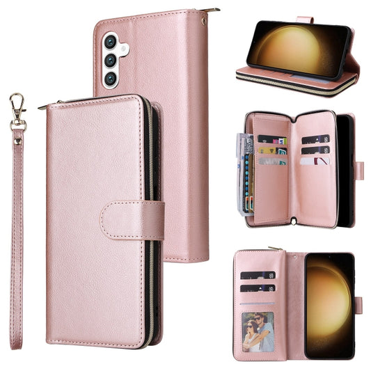 For Samsung Galaxy S25+ 5G 9-Card Slots Zipper Wallet Bag Leather Phone Case(Rose Gold) - Galaxy S25+ 5G Cases by PMC Jewellery | Online Shopping South Africa | PMC Jewellery | Buy Now Pay Later Mobicred