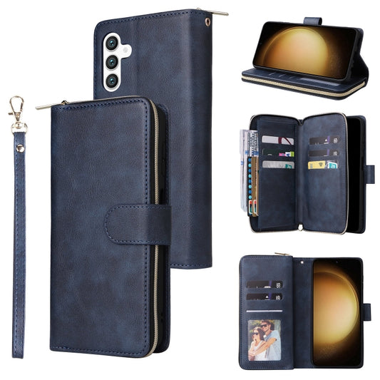 For Samsung Galaxy S25+ 5G 9-Card Slots Zipper Wallet Bag Leather Phone Case(Blue) - Galaxy S25+ 5G Cases by PMC Jewellery | Online Shopping South Africa | PMC Jewellery | Buy Now Pay Later Mobicred