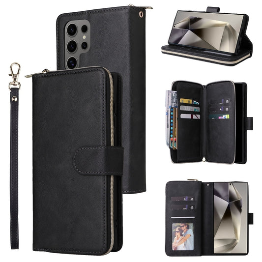 For Samsung Galaxy S25 Ultra 5G 9-Card Slots Zipper Wallet Bag Leather Phone Case(Black) - Galaxy S25 Ultra 5G Cases by PMC Jewellery | Online Shopping South Africa | PMC Jewellery | Buy Now Pay Later Mobicred