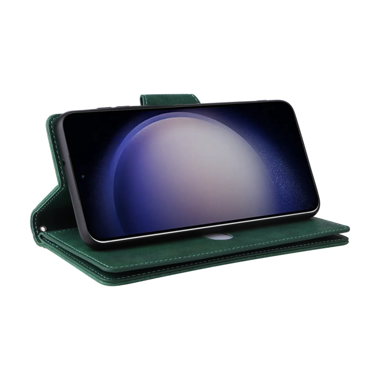 For Samsung Galaxy S25 5G Rivet Buckle 9 Cards Three Fold Leather Phone Case(Green) - Galaxy S25 5G Cases by PMC Jewellery | Online Shopping South Africa | PMC Jewellery | Buy Now Pay Later Mobicred