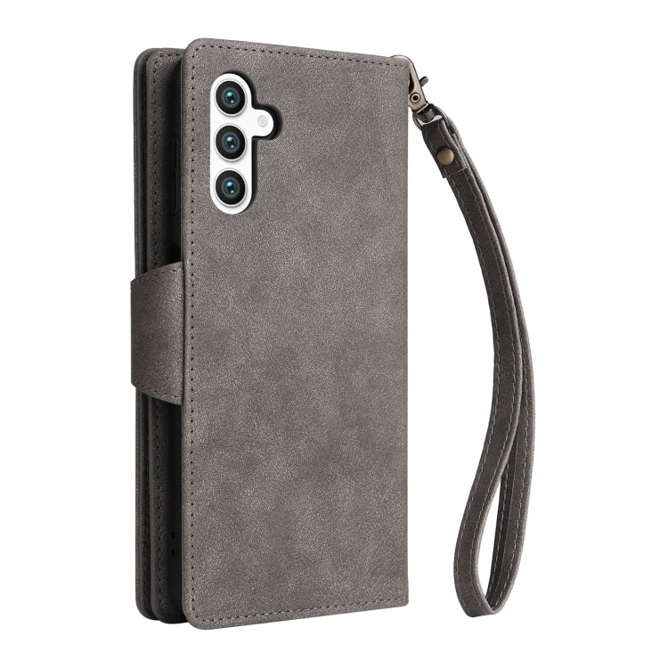 For Samsung Galaxy S25+ 5G Rivet Buckle 9 Cards Three Fold Leather Phone Case(Grey) - Galaxy S25+ 5G Cases by PMC Jewellery | Online Shopping South Africa | PMC Jewellery | Buy Now Pay Later Mobicred