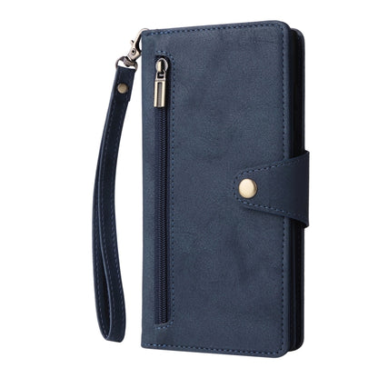 For Samsung Galaxy S25 Ultra 5G Rivet Buckle 9 Cards Three Fold Leather Phone Case(Blue) - Galaxy S25 Ultra 5G Cases by PMC Jewellery | Online Shopping South Africa | PMC Jewellery | Buy Now Pay Later Mobicred