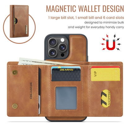 For iPhone 16 Pro Max DG.MING M6 Series RFID Tri-fold Card Bag Removable Leather Phone Case(Brown) - iPhone 16 Pro Max Cases by DG.MING | Online Shopping South Africa | PMC Jewellery | Buy Now Pay Later Mobicred