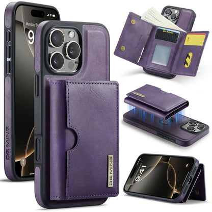 For iPhone 16 Pro Max DG.MING M6 Series RFID Tri-fold Card Bag Removable Leather Phone Case(Purple) - iPhone 16 Pro Max Cases by DG.MING | Online Shopping South Africa | PMC Jewellery | Buy Now Pay Later Mobicred