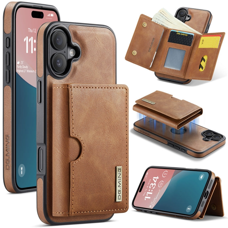 For iPhone 16 DG.MING M6 Series RFID Tri-fold Card Bag Removable Leather Phone Case(Brown) - free shipping - PMC Jewellery - Order now!