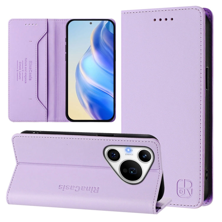 For Huawei Pura 70 Pro / Pura 70 Pro+ RC01 Dual-Folded Magnetic Suction RFID Leather Phone Case(Light Purple) - Huawei Cases by PMC Jewellery | Online Shopping South Africa | PMC Jewellery | Buy Now Pay Later Mobicred