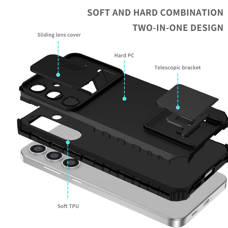 For Samsung Galaxy S25 5G Stereoscopic Holder Sliding Camshield Phone Case(Black) - Galaxy S25 5G Cases by PMC Jewellery | Online Shopping South Africa | PMC Jewellery | Buy Now Pay Later Mobicred