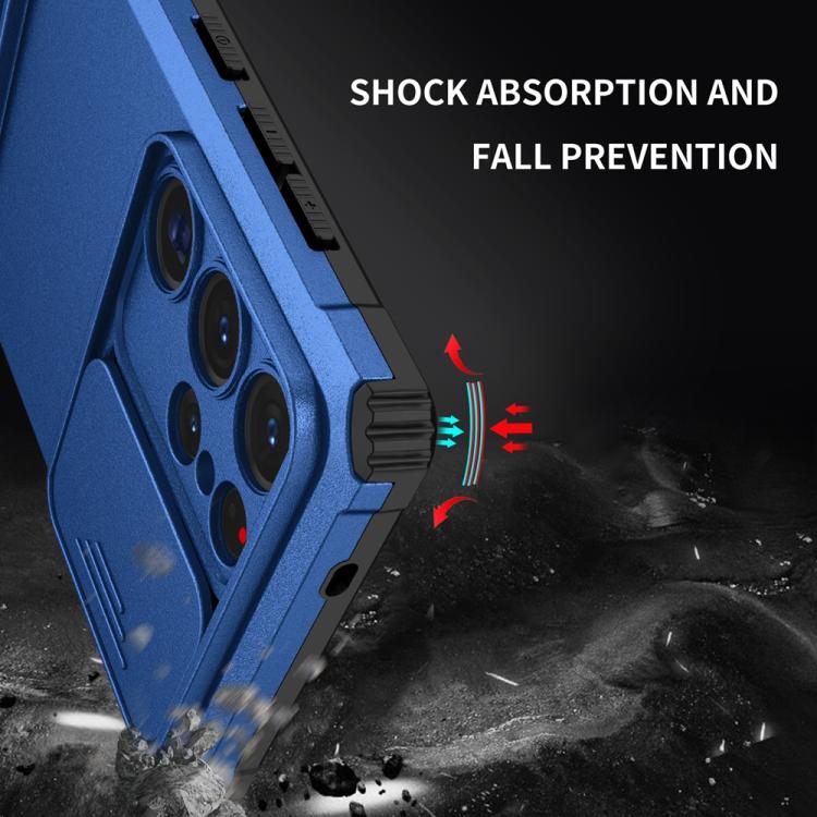 For Samsung Galaxy S25 Ultra 5G Stereoscopic Holder Sliding Camshield Phone Case(Blue) - free shipping - PMC Jewellery - Order now!