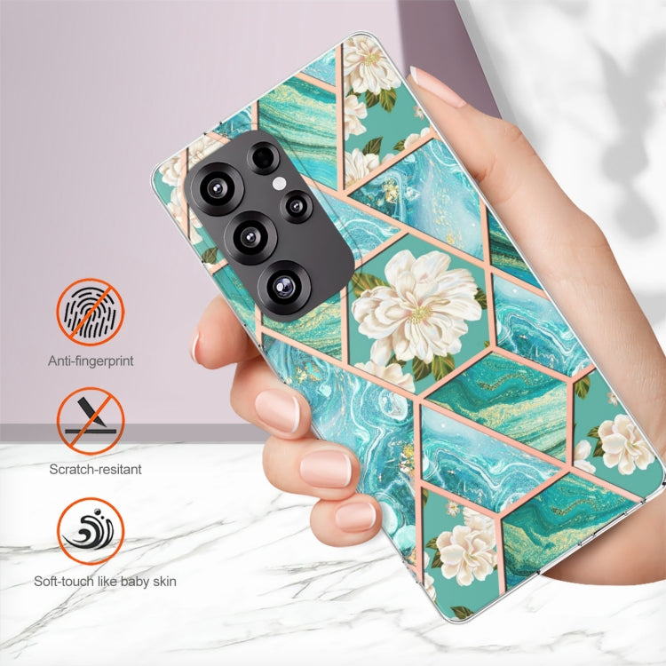 For Samsung Galaxy S25 Ultra 5G Splicing Marble Flower IMD TPU Phone Case(Blue Flower) - Galaxy S25 Ultra 5G Cases by PMC Jewellery | Online Shopping South Africa | PMC Jewellery | Buy Now Pay Later Mobicred