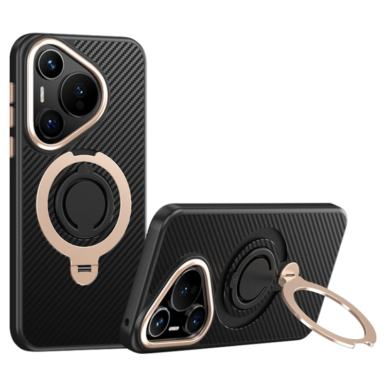 For Huawei Pura 70 Pro / 70 Pro+ Carbon Fiber MagSafe Phone Case with 360 Degree Rotating Holder(Black Gold) - Huawei Cases by PMC Jewellery | Online Shopping South Africa | PMC Jewellery | Buy Now Pay Later Mobicred