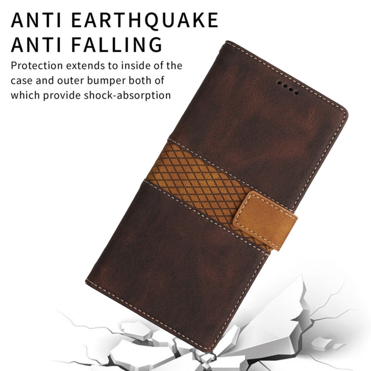 For Samsung Galaxy S25 5G Grid Stitching Leather Phone Case with Lanyard(Brown) - Galaxy S25 5G Cases by PMC Jewellery | Online Shopping South Africa | PMC Jewellery | Buy Now Pay Later Mobicred