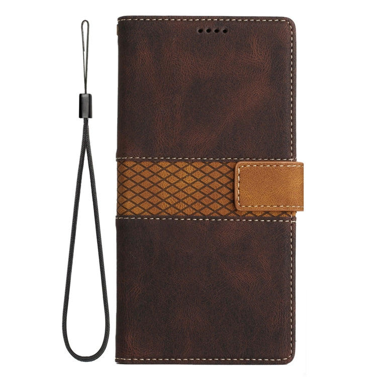 For Samsung Galaxy S25 Ultra 5G Grid Stitching Leather Phone Case with Lanyard(Brown) - Galaxy S25 Ultra 5G Cases by PMC Jewellery | Online Shopping South Africa | PMC Jewellery | Buy Now Pay Later Mobicred