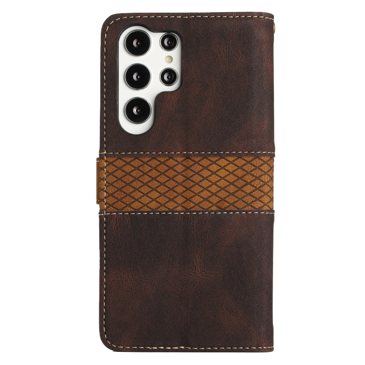For Samsung Galaxy S25 Ultra 5G Grid Stitching Leather Phone Case with Lanyard(Brown) - Galaxy S25 Ultra 5G Cases by PMC Jewellery | Online Shopping South Africa | PMC Jewellery | Buy Now Pay Later Mobicred