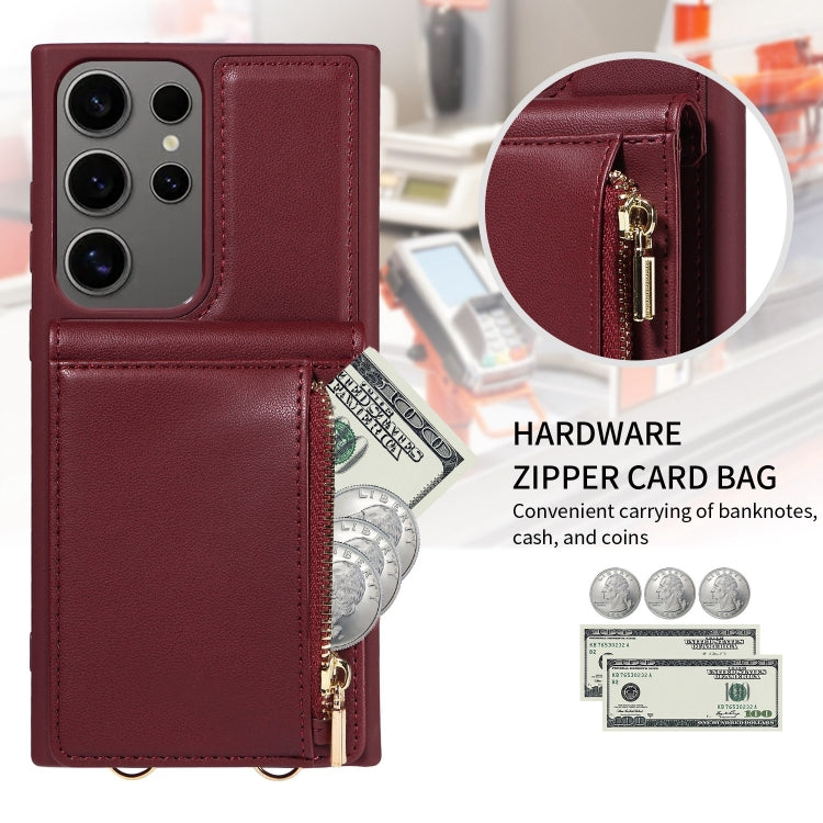 For Samsung Galaxy S25 Ultra 5G Crossbody Lanyard Zipper Wallet Leather Phone Case(Wine Red) - Galaxy S25 Ultra 5G Cases by PMC Jewellery | Online Shopping South Africa | PMC Jewellery | Buy Now Pay Later Mobicred