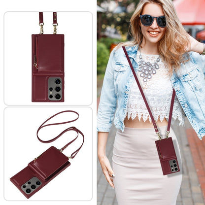 For Samsung Galaxy S25 Ultra 5G Crossbody Lanyard Zipper Wallet Leather Phone Case(Wine Red) - Galaxy S25 Ultra 5G Cases by PMC Jewellery | Online Shopping South Africa | PMC Jewellery | Buy Now Pay Later Mobicred