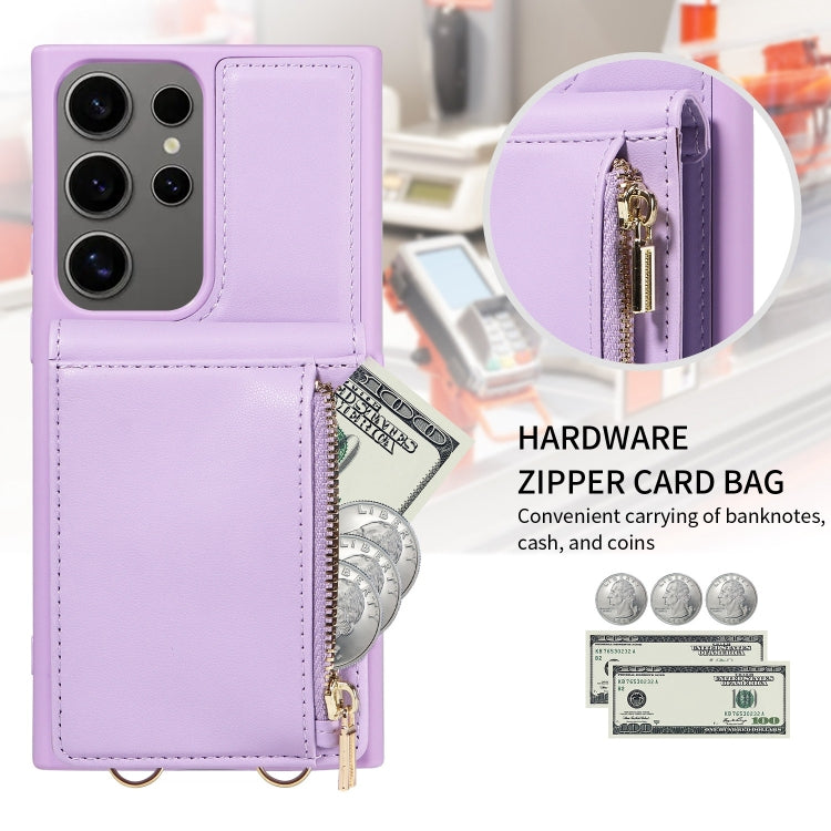 For Samsung Galaxy S25 Ultra 5G Crossbody Lanyard Zipper Wallet Leather Phone Case(Purple) - Galaxy S25 Ultra 5G Cases by PMC Jewellery | Online Shopping South Africa | PMC Jewellery | Buy Now Pay Later Mobicred