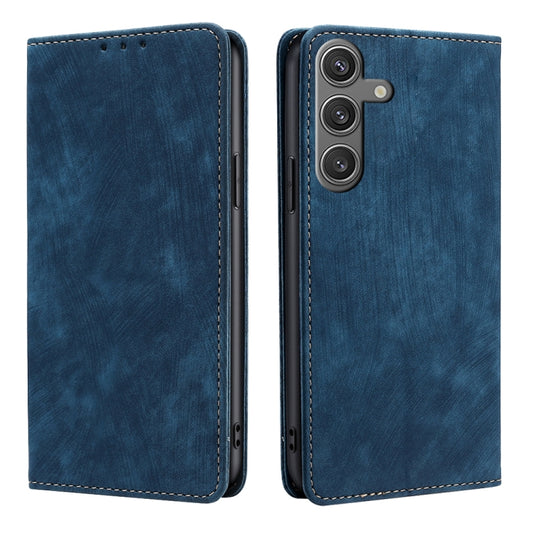 For Samsung Galaxy S25 5G RFID Anti-theft Brush Magnetic Leather Phone Case(Blue) - Galaxy S25 5G Cases by PMC Jewellery | Online Shopping South Africa | PMC Jewellery | Buy Now Pay Later Mobicred