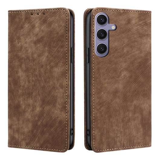 For Samsung Galaxy S25+ 5G RFID Anti-theft Brush Magnetic Leather Phone Case(Brown) - Galaxy S25+ 5G Cases by PMC Jewellery | Online Shopping South Africa | PMC Jewellery | Buy Now Pay Later Mobicred