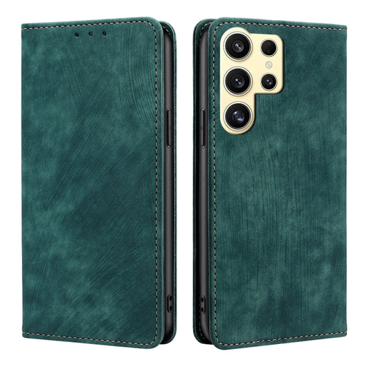 For Samsung Galaxy S25 Ultra 5G RFID Anti-theft Brush Magnetic Leather Phone Case(Green) - Galaxy S25 Ultra 5G Cases by PMC Jewellery | Online Shopping South Africa | PMC Jewellery | Buy Now Pay Later Mobicred