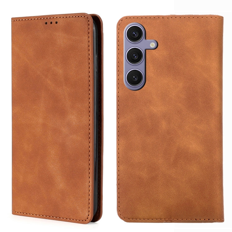 For Samsung Galaxy S25+ 5G Skin Feel Magnetic Leather Phone Case(Light Brown) - Galaxy S25+ 5G Cases by PMC Jewellery | Online Shopping South Africa | PMC Jewellery | Buy Now Pay Later Mobicred