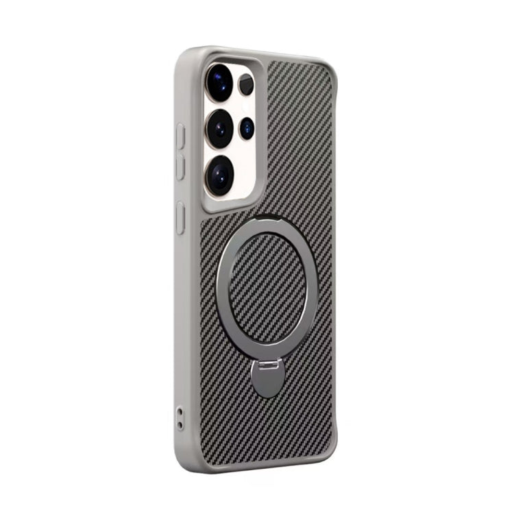 For Samsung Galaxy S25 Ultra 5G Carbon Fiber Texture 360 MagSafe Holder Phone Case(Titanium Gray) - Galaxy S25 Ultra 5G Cases by PMC Jewellery | Online Shopping South Africa | PMC Jewellery | Buy Now Pay Later Mobicred