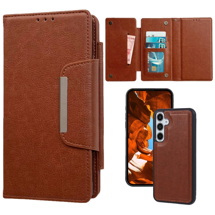 For Samsung Galaxy S25+ 5G Multifunctional 7-Card Wallet Leather Phone Case(Brown) - Galaxy S25+ 5G Cases by PMC Jewellery | Online Shopping South Africa | PMC Jewellery | Buy Now Pay Later Mobicred