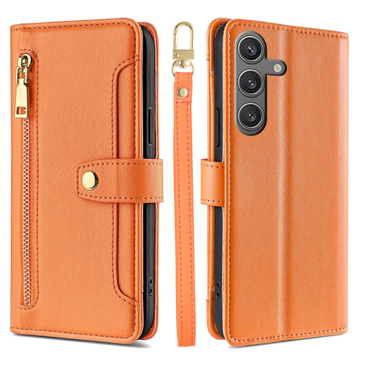 For Samsung Galaxy S25 5G Sheep Texture Cross-body Zipper Wallet Leather Phone Case(Orange) - Galaxy S25 5G Cases by PMC Jewellery | Online Shopping South Africa | PMC Jewellery | Buy Now Pay Later Mobicred