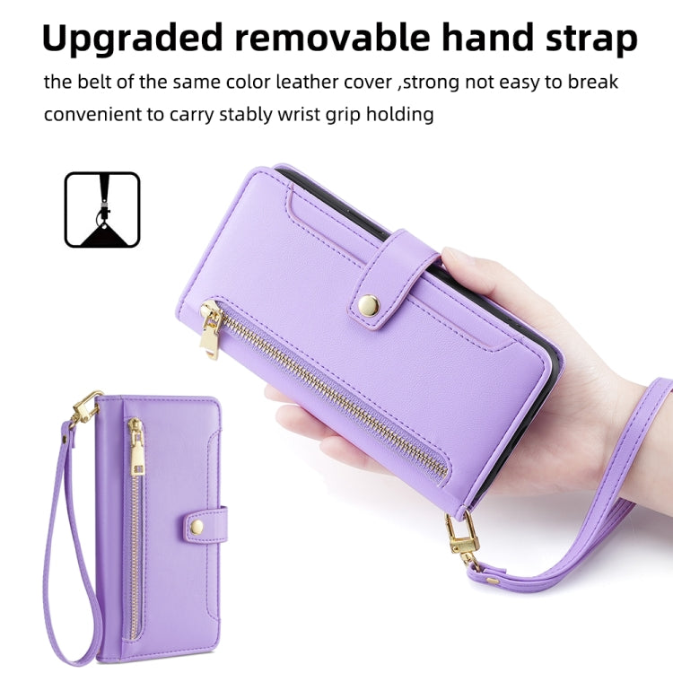 For Samsung Galaxy S25 Ultra 5G Sheep Texture Cross-body Zipper Wallet Leather Phone Case(Purple) - Galaxy S25 Ultra 5G Cases by PMC Jewellery | Online Shopping South Africa | PMC Jewellery | Buy Now Pay Later Mobicred