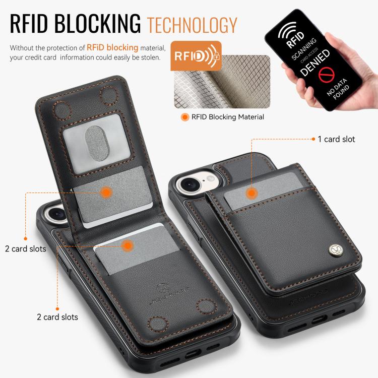 For iPhone 16e JEEHOOD J06 British Style RFID MagSafe Card Bag PU Phone Case(Black) - free shipping - PMc TechLife - Order now!