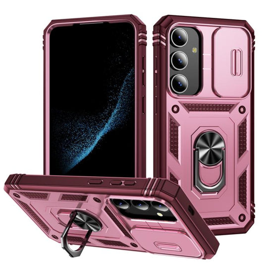 For Samsung Galaxy S25 5G Sliding Camshield TPU Hybrid PC Phone Case with Holder(Pink+Rose Red) - Galaxy S25 5G Cases by PMC Jewellery | Online Shopping South Africa | PMC Jewellery | Buy Now Pay Later Mobicred