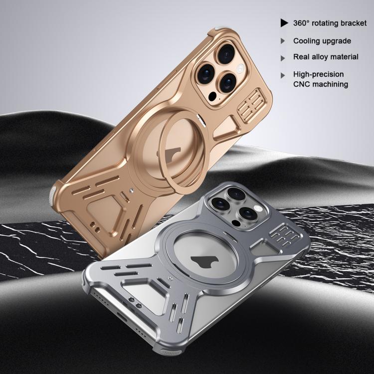 For iPhone 16 Armor 360 Holder Frameless Alloy MagSafe Phone Case(Desert Gold) - free shipping - PMc TechLife - Order now!