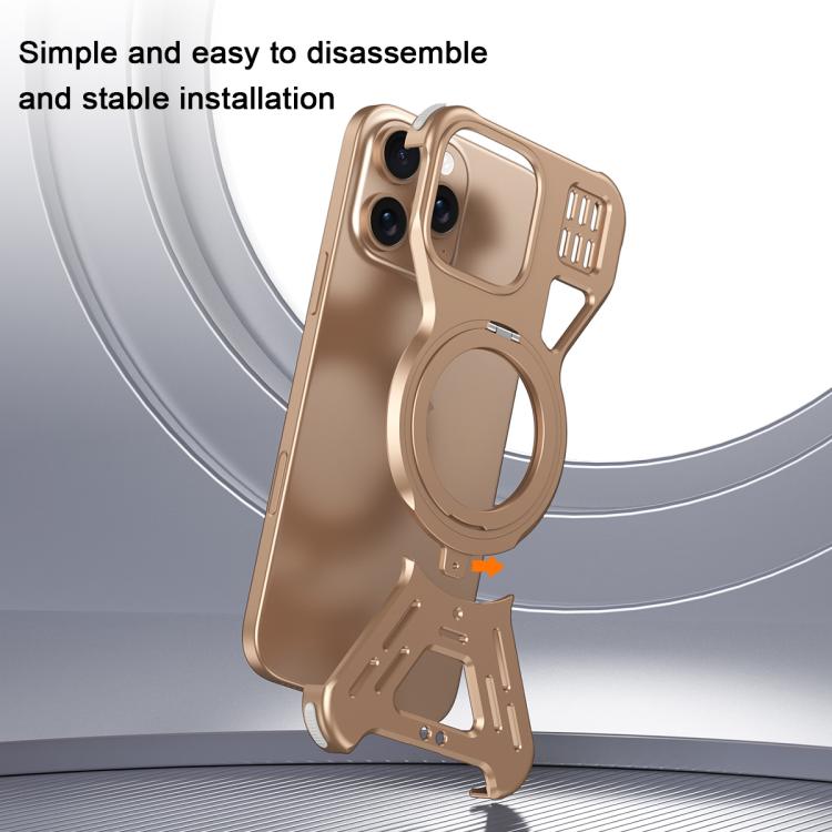 For iPhone 15 Pro Armor 360 Holder Frameless Alloy MagSafe Phone Case(Desert Gold) - iPhone 15 Pro Cases by PMc TechLife | Online Shopping South Africa | PMc TechLife | Buy Now Pay Later Mobicred