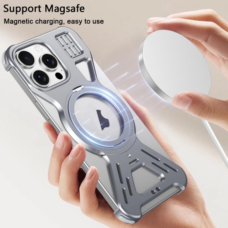 For iPhone 16 Armor 360 Holder Frameless Alloy MagSafe Phone Case(Space Gray) - iPhone 16 Cases by PMc TechLife | Online Shopping South Africa | PMc TechLife | Buy Now Pay Later Mobicred