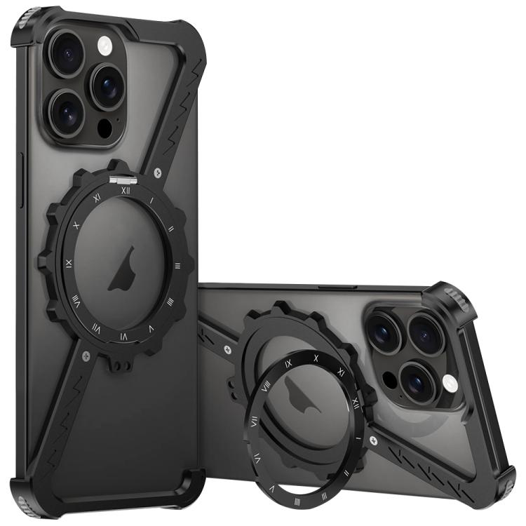 For iPhone 14 Pro Z-shaped Frameless Metal 360 Holder MagSafe Phone Case(Black) - iPhone 14 Pro Cases by PMc TechLife | Online Shopping South Africa | PMc TechLife | Buy Now Pay Later Mobicred