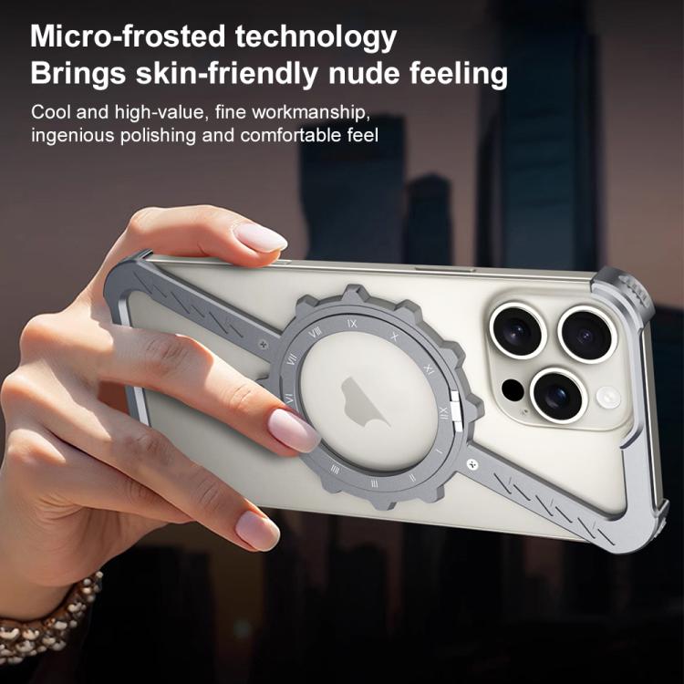 For iPhone 16 Pro Z-shaped Frameless Metal 360 Holder MagSafe Phone Case(Space Grey) - iPhone 16 Pro Cases by PMc TechLife | Online Shopping South Africa | PMc TechLife | Buy Now Pay Later Mobicred