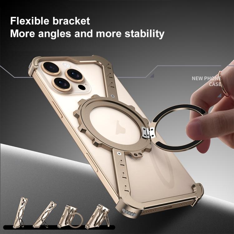 For iPhone 16 Pro Z-shaped Frameless Metal 360 Holder MagSafe Phone Case(Space Grey) - iPhone 16 Pro Cases by PMc TechLife | Online Shopping South Africa | PMc TechLife | Buy Now Pay Later Mobicred