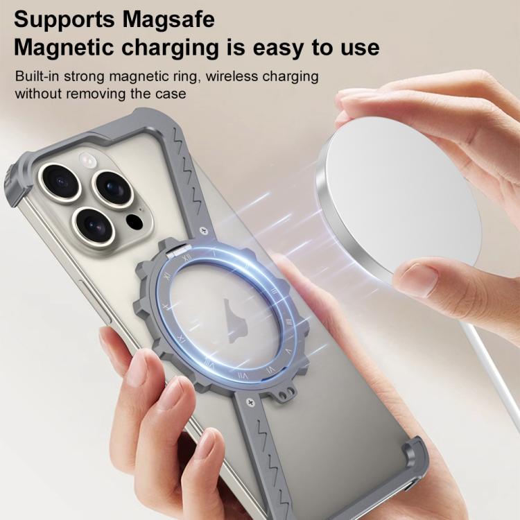 For iPhone 14 Pro Max Z-shaped Frameless Metal 360 Holder MagSafe Phone Case(Space Silver) - iPhone 14 Pro Max Cases by PMc TechLife | Online Shopping South Africa | PMc TechLife | Buy Now Pay Later Mobicred