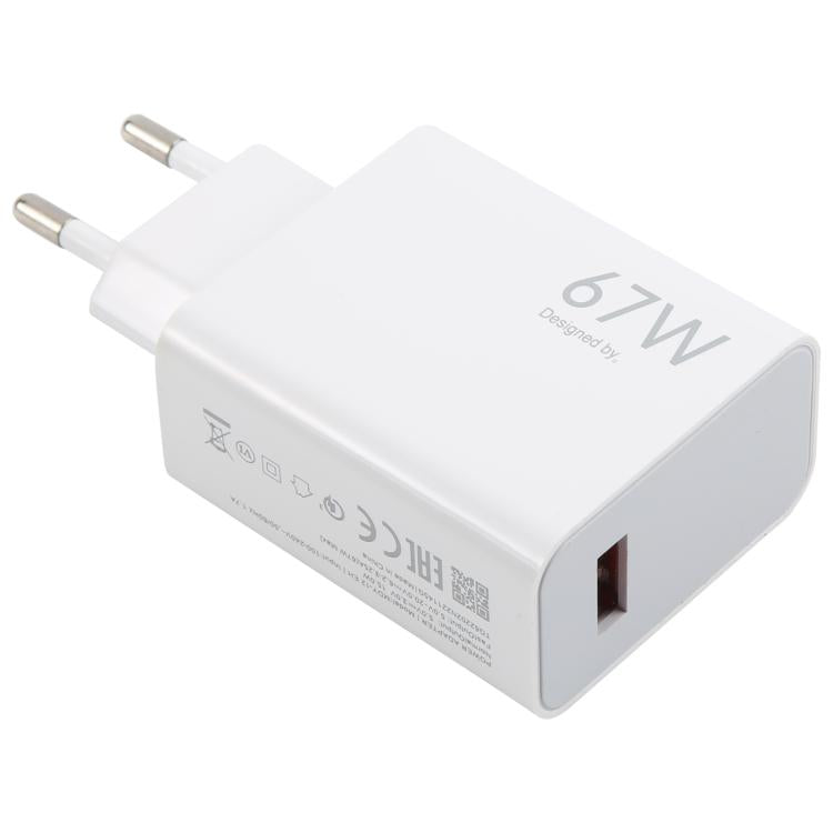 67W USB Fast Charger with 1m USB to Type-C Cable, Plug Type:EU Plug(White) - USB Charger by PMC TechLife | Online Shopping South Africa | PMC TechLife | Buy Now Pay Later Mobicred