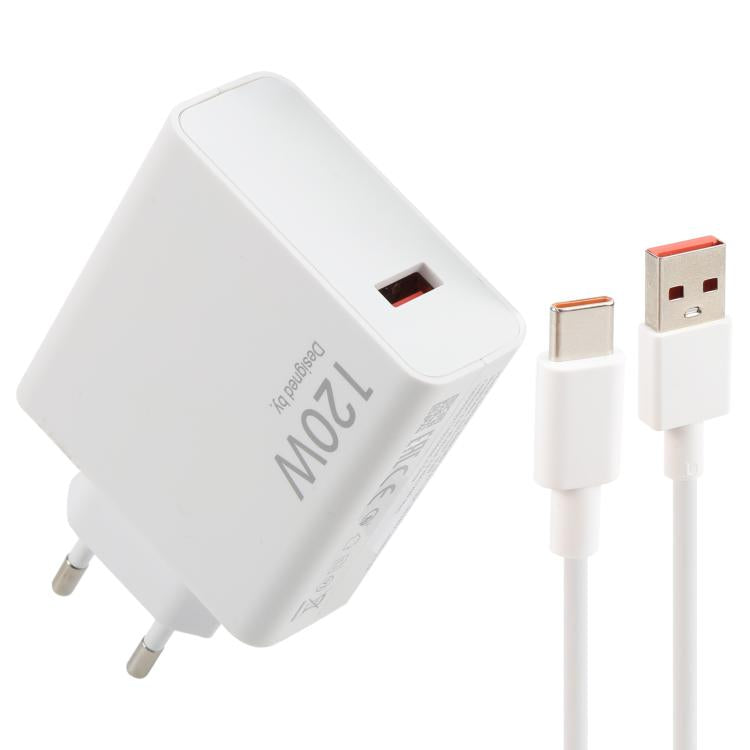 120W USB Fast Charger with 1m USB to Type-C Cable, Plug Type:EU Plug(White) - USB Charger by PMC TechLife | Online Shopping South Africa | PMC TechLife | Buy Now Pay Later Mobicred