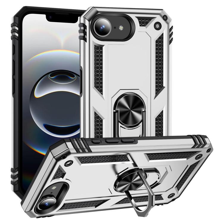 For iPhone 16e Shockproof TPU Hybrid PC Phone Case with Holder(Silver) - iPhone 16e Cases by PMC TechLife | Online Shopping South Africa | PMC TechLife | Buy Now Pay Later Mobicred