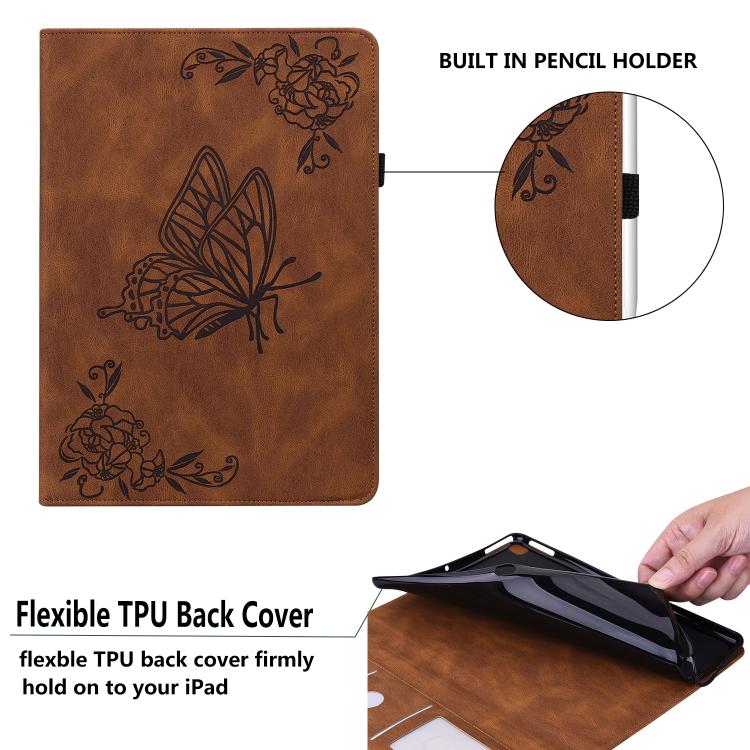 For Tecno Megapad 11 Butterfly Flower Embossed Leather Tablet Case(Brown) - Others by PMC TechLife | Online Shopping South Africa | PMC TechLife | Buy Now Pay Later Mobicred