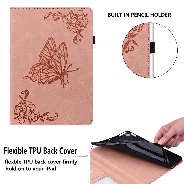 For Tecno Megapad 11 Butterfly Flower Embossed Leather Tablet Case(Rose Gold) - Others by PMC TechLife | Online Shopping South Africa | PMC TechLife | Buy Now Pay Later Mobicred