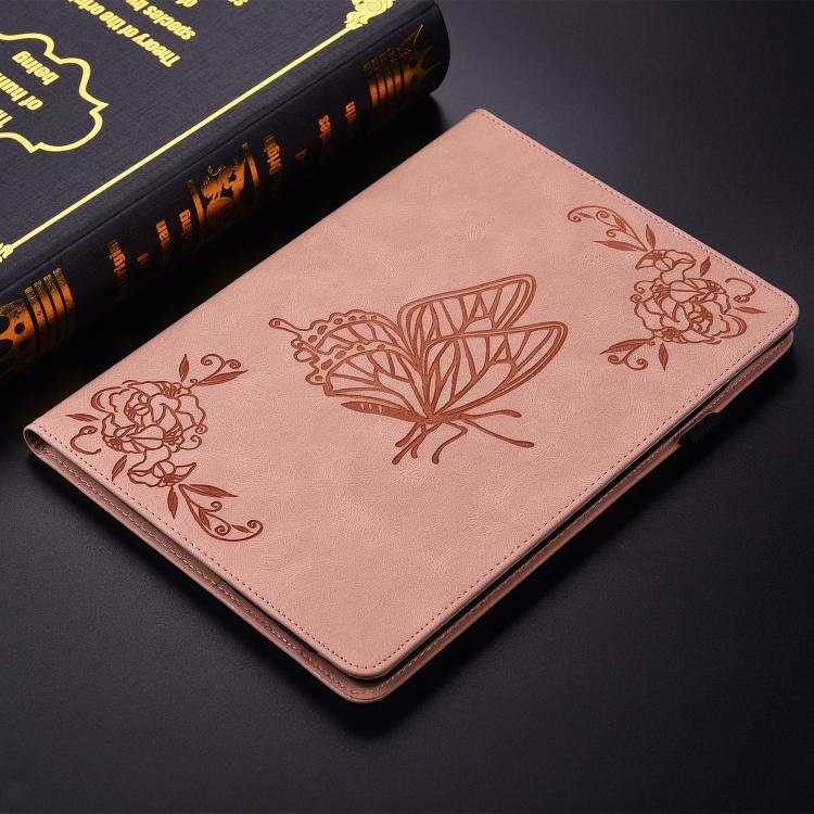 For Tecno Megapad 11 Butterfly Flower Embossed Leather Tablet Case(Rose Gold) - Others by PMC TechLife | Online Shopping South Africa | PMC TechLife | Buy Now Pay Later Mobicred