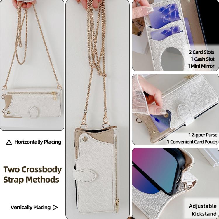 For Google Pixel 6a Crossbody Chain Fishtail Litchi Leather Phone Case(White) - Google Cases by PMC TechLife | Online Shopping South Africa | PMC TechLife | Buy Now Pay Later Mobicred