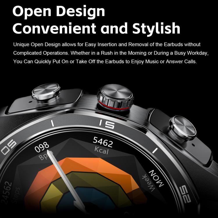 GT97 1.53 inch Round Screen 2 in 1 Bluetooth Earphone Silicone Strap Smart Watch Supports Bluetooth Calls(Silver) - free shipping - PMC TechLife - Order now!