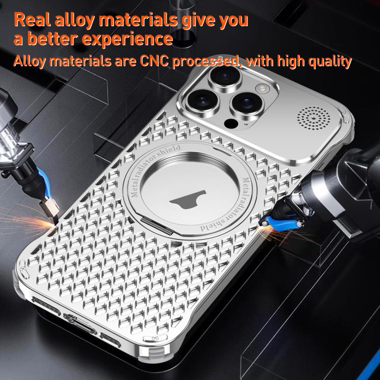 For iPhone 16 R-JUST RJ-64 Aromatherapy Heat Dissipation MagSafe Phone Case with Stand(Silver) - free shipping - PMc TechLife - Order now!