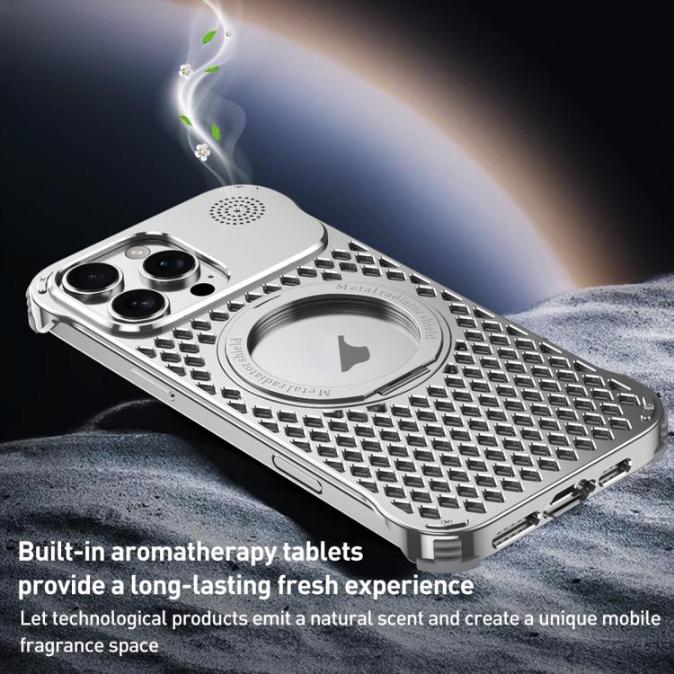For iPhone 15 Pro Max R-JUST RJ-64 Aromatherapy Heat Dissipation MagSafe Phone Case with Stand(Grey) - free shipping - PMc TechLife - Order now!